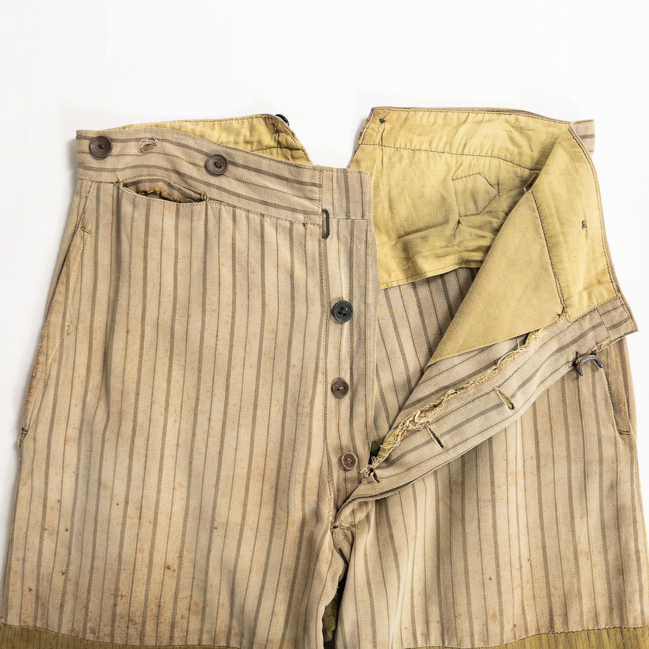 1920-40s "French Vintage" Light Brown Stripe Patch Work Trousers