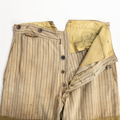 1920-40s "French Vintage" Light Brown Stripe Patch Work Trousers