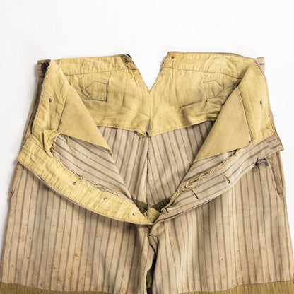1920-40s "French Vintage" Light Brown Stripe Patch Work Trousers
