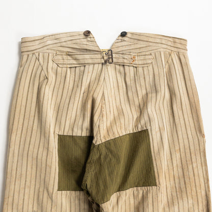 1920-40s "French Vintage" Light Brown Stripe Patch Work Trousers