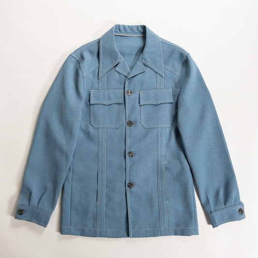 1970s "Euro Vintage" Smoke Blue Polyester Long Point Collar Shirt Jacket