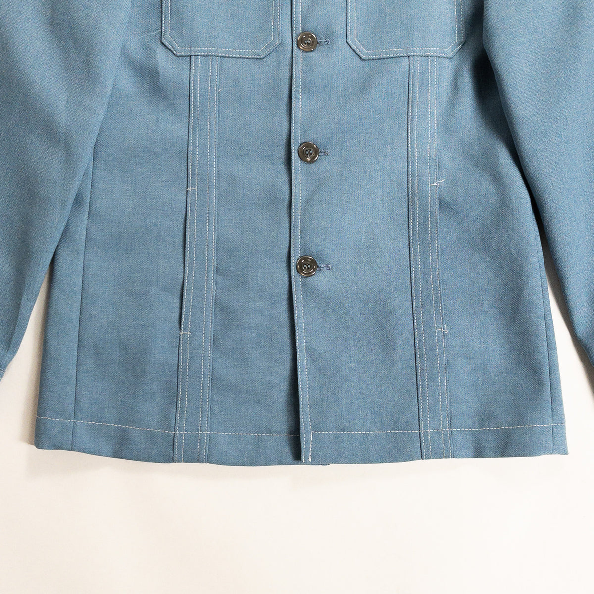 1970s "Euro Vintage" Smoke Blue Polyester Long Point Collar Shirt Jacket