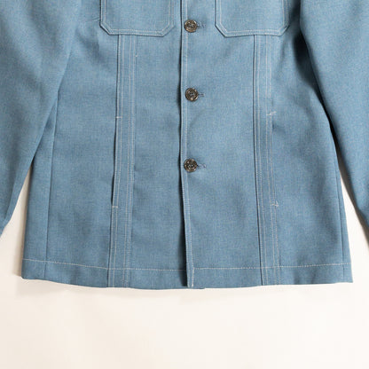 1970s "Euro Vintage" Smoke Blue Polyester Long Point Collar Shirt Jacket