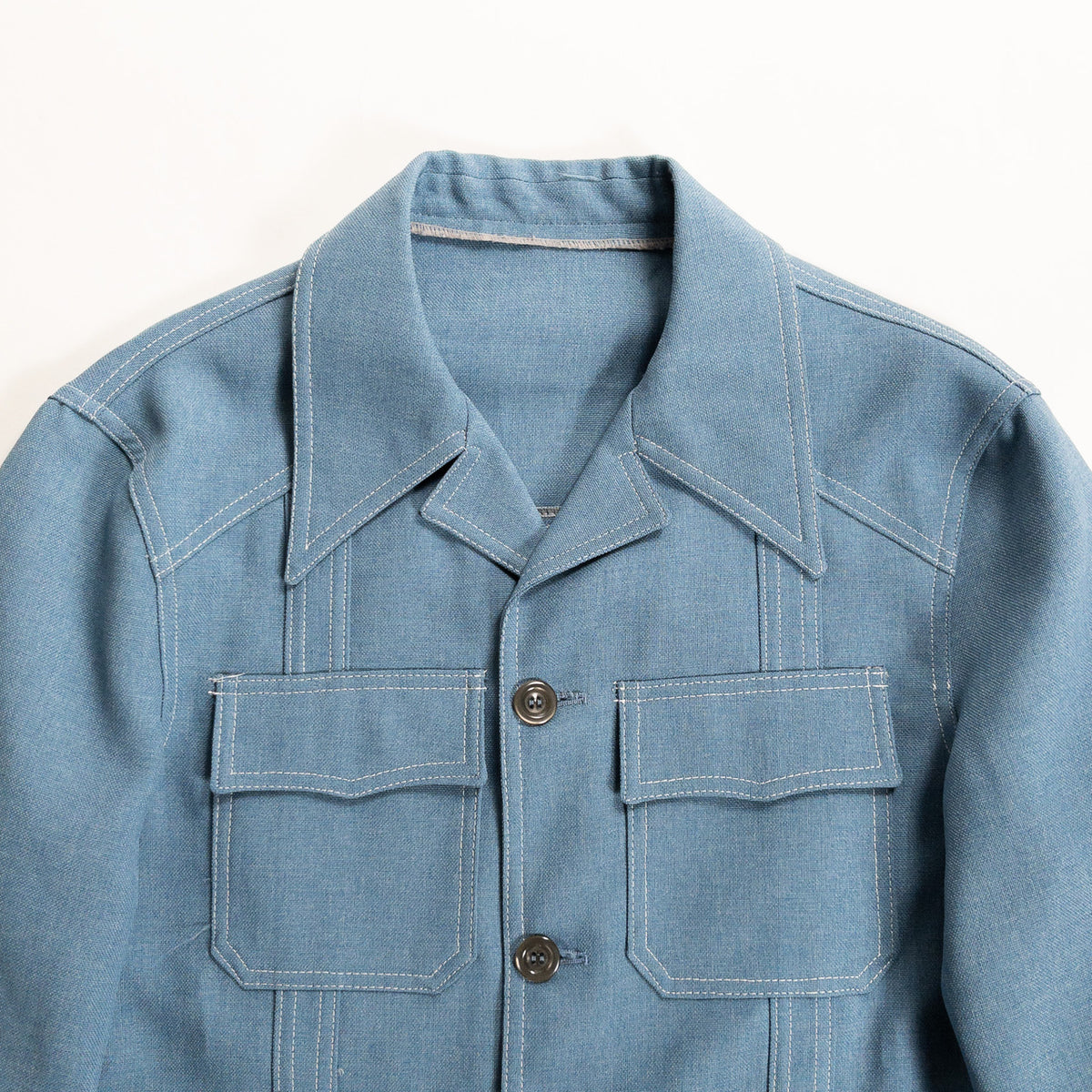 1970s "Euro Vintage" Smoke Blue Polyester Long Point Collar Shirt Jacket