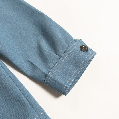1970s "Euro Vintage" Smoke Blue Polyester Long Point Collar Shirt Jacket