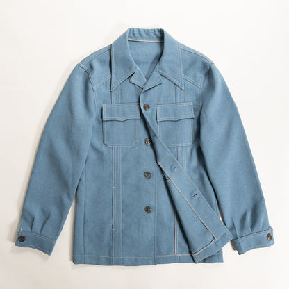 1970s "Euro Vintage" Smoke Blue Polyester Long Point Collar Shirt Jacket