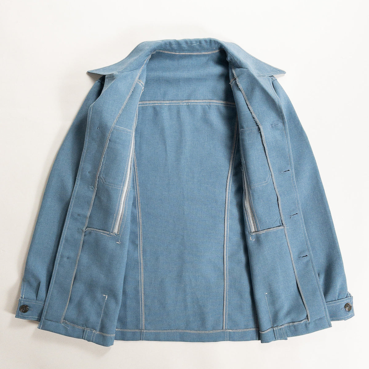 1970s "Euro Vintage" Smoke Blue Polyester Long Point Collar Shirt Jacket