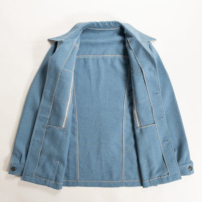 1970s "Euro Vintage" Smoke Blue Polyester Long Point Collar Shirt Jacket