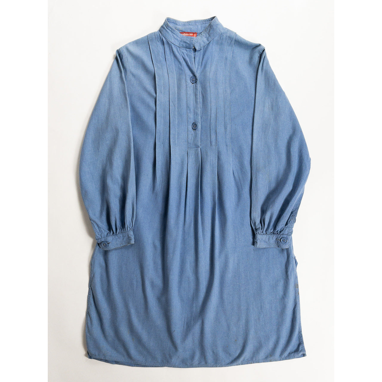 1970s "French Vintage" Blue Silk Grandpa Work Shirt