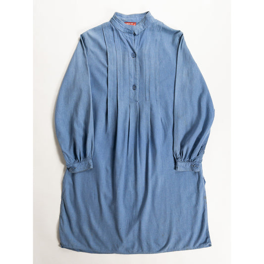 1970s "French Vintage" Blue Silk Grandpa Work Shirt