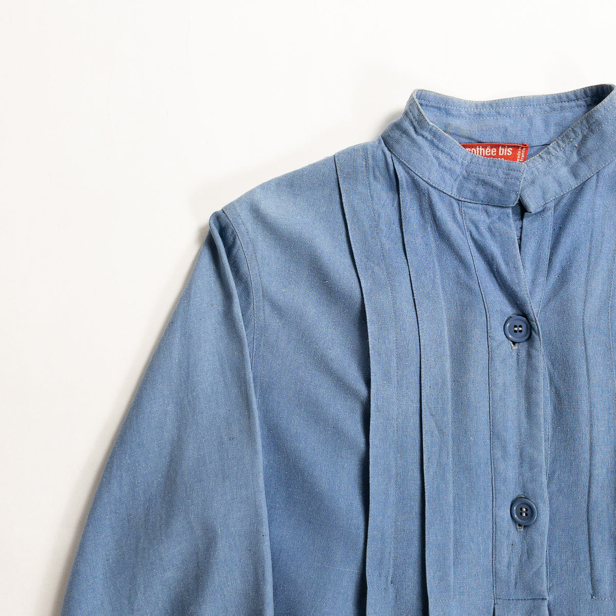 1970s "French Vintage" Blue Silk Grandpa Work Shirt