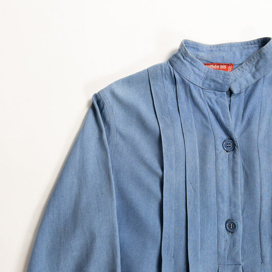 1970s "French Vintage" Blue Silk Grandpa Work Shirt