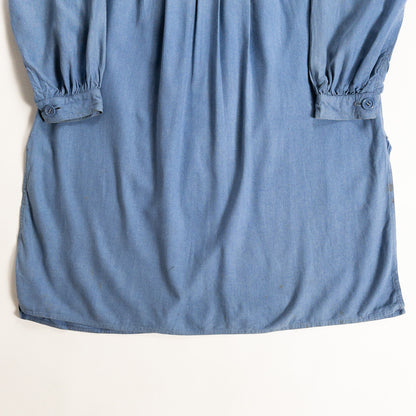 1970s "French Vintage" Blue Silk Grandpa Work Shirt