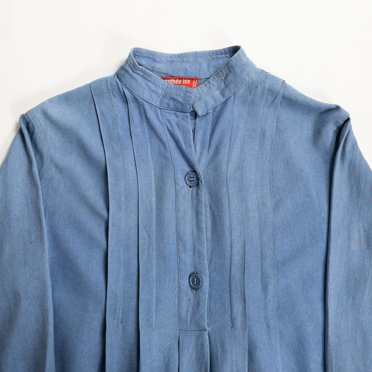 1970s "French Vintage" Blue Silk Grandpa Work Shirt