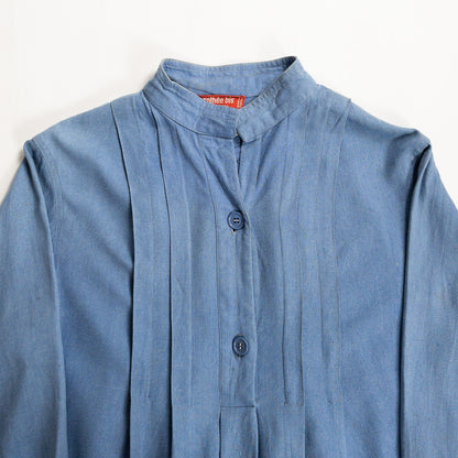 1970s "French Vintage" Blue Silk Grandpa Work Shirt