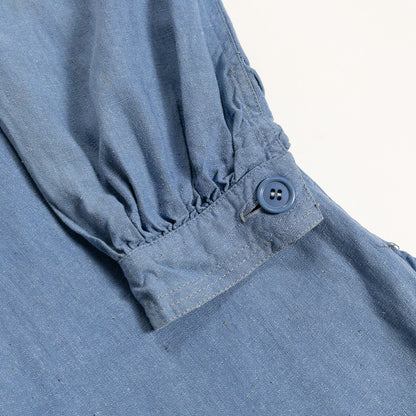 1970s "French Vintage" Blue Silk Grandpa Work Shirt