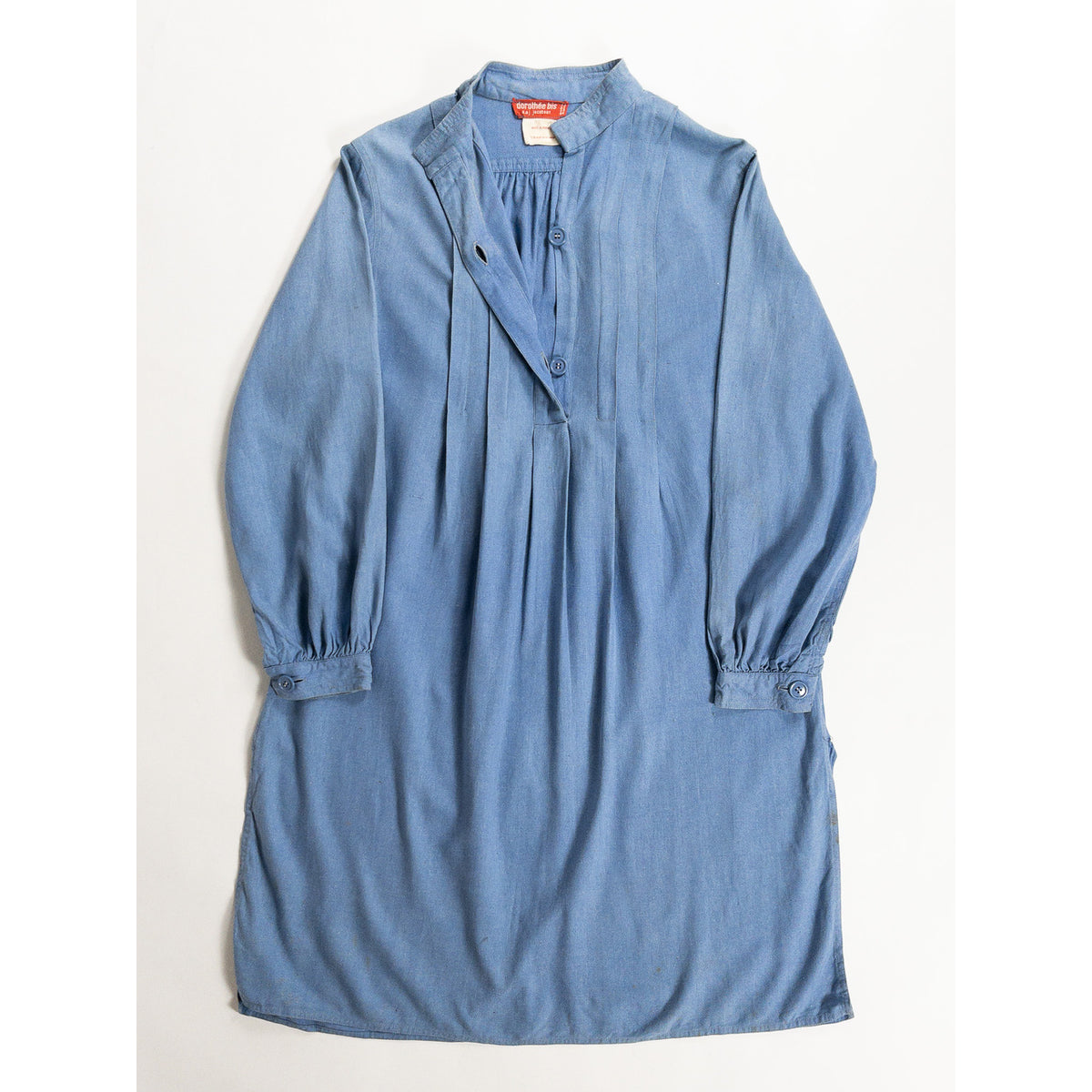 1970s "French Vintage" Blue Silk Grandpa Work Shirt
