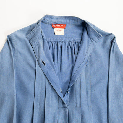 1970s "French Vintage" Blue Silk Grandpa Work Shirt