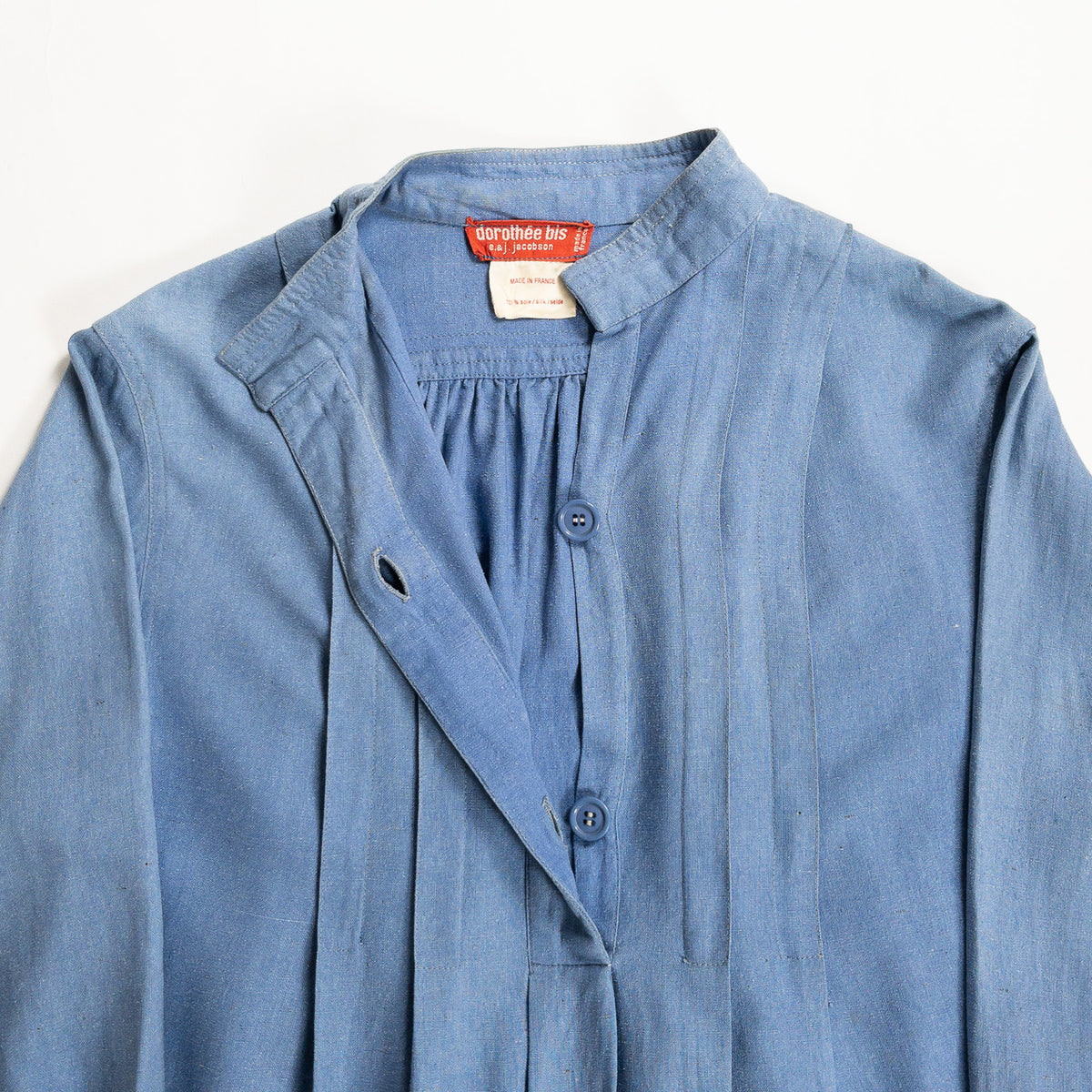 1970s "French Vintage" Blue Silk Grandpa Work Shirt