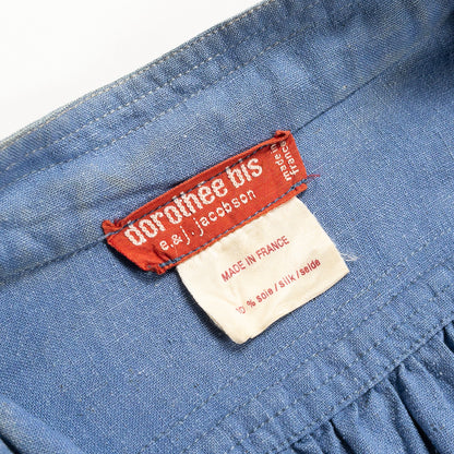 1970s "French Vintage" Blue Silk Grandpa Work Shirt