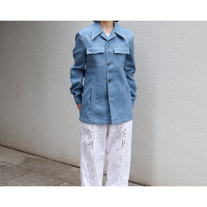 1970s "Euro Vintage" Smoke Blue Polyester Long Point Collar Shirt Jacket