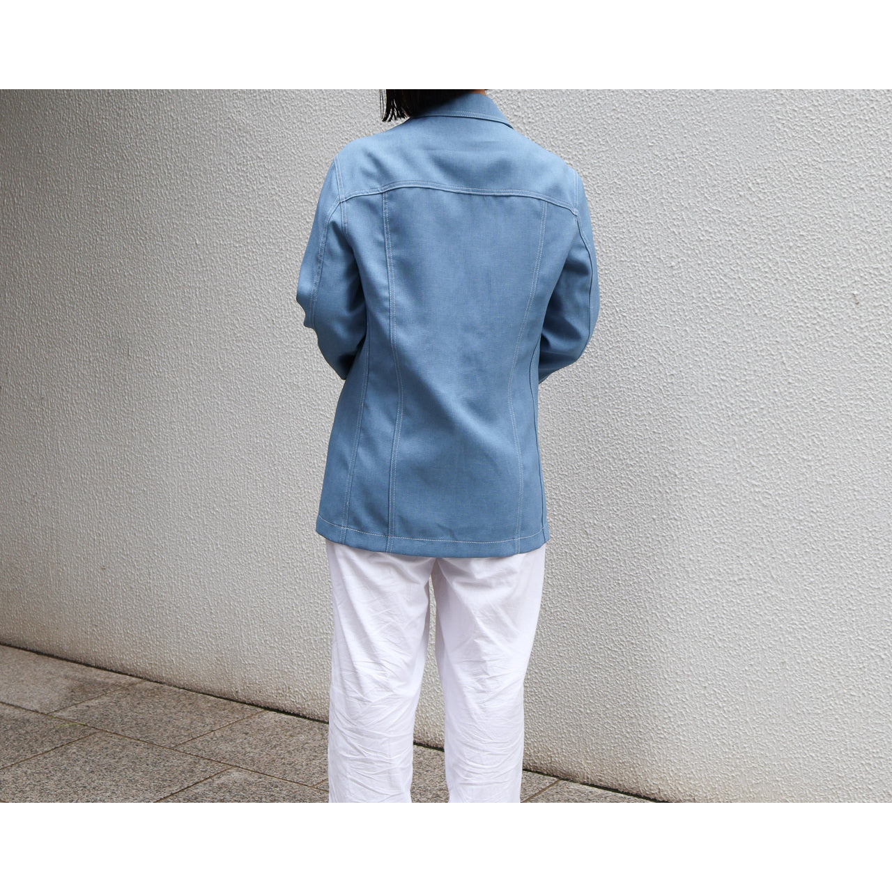 1970s "Euro Vintage" Smoke Blue Polyester Long Point Collar Shirt Jacket