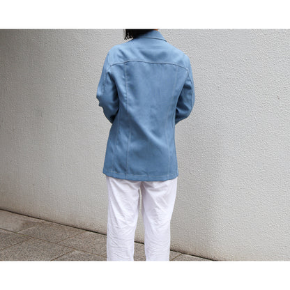 1970s "Euro Vintage" Smoke Blue Polyester Long Point Collar Shirt Jacket