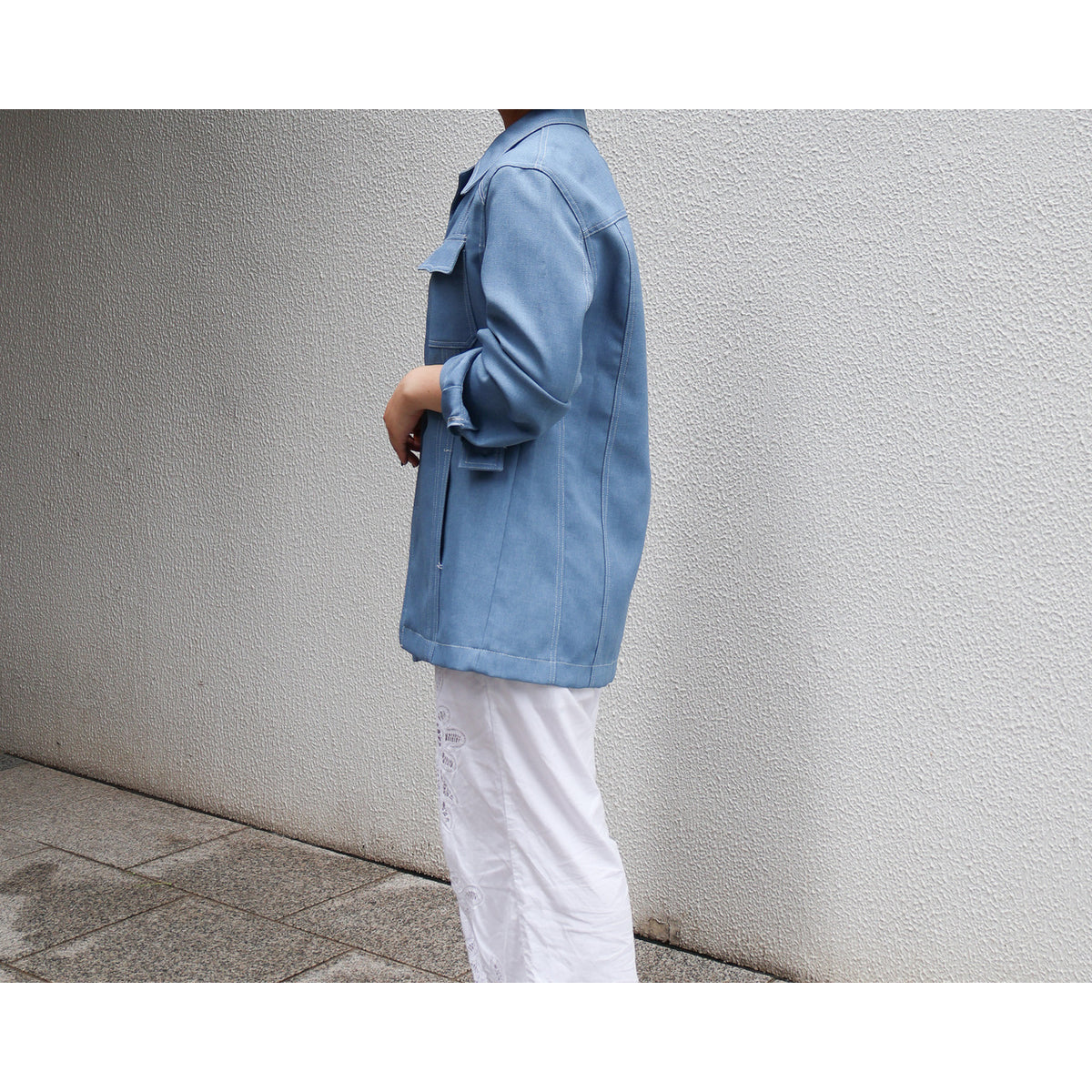 1970s "Euro Vintage" Smoke Blue Polyester Long Point Collar Shirt Jacket