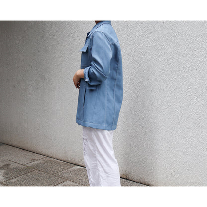 1970s "Euro Vintage" Smoke Blue Polyester Long Point Collar Shirt Jacket