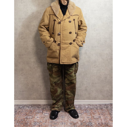 1940-50s "French Vintage" Canadienne Mackinaw Coat with "WW2 German Air Force Camo" Fabric