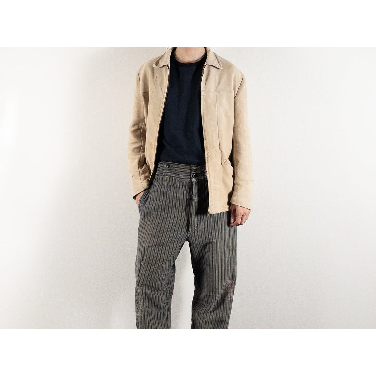 1950s "DOLMEN" French Brown Moleskin Cyclist Work Jacket