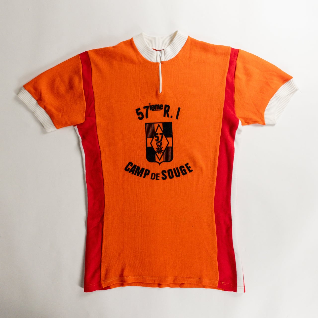 1960-70s "57eme R.I.Camp de Souge" Orenge Cotton Knit Half Zip-Up Sport Tee Shirt