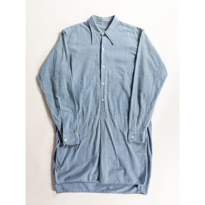 1930s-40s "French Vintage" Cotton Blue Chambray Grandpa Work Shirt