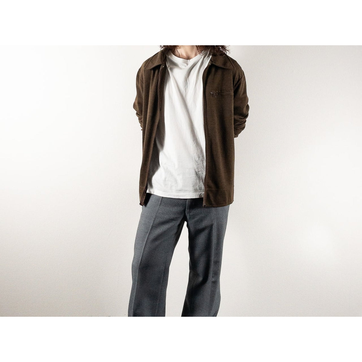 1980s-90s "French Vintage" Brown Acrylic Full Open Knit Jacket