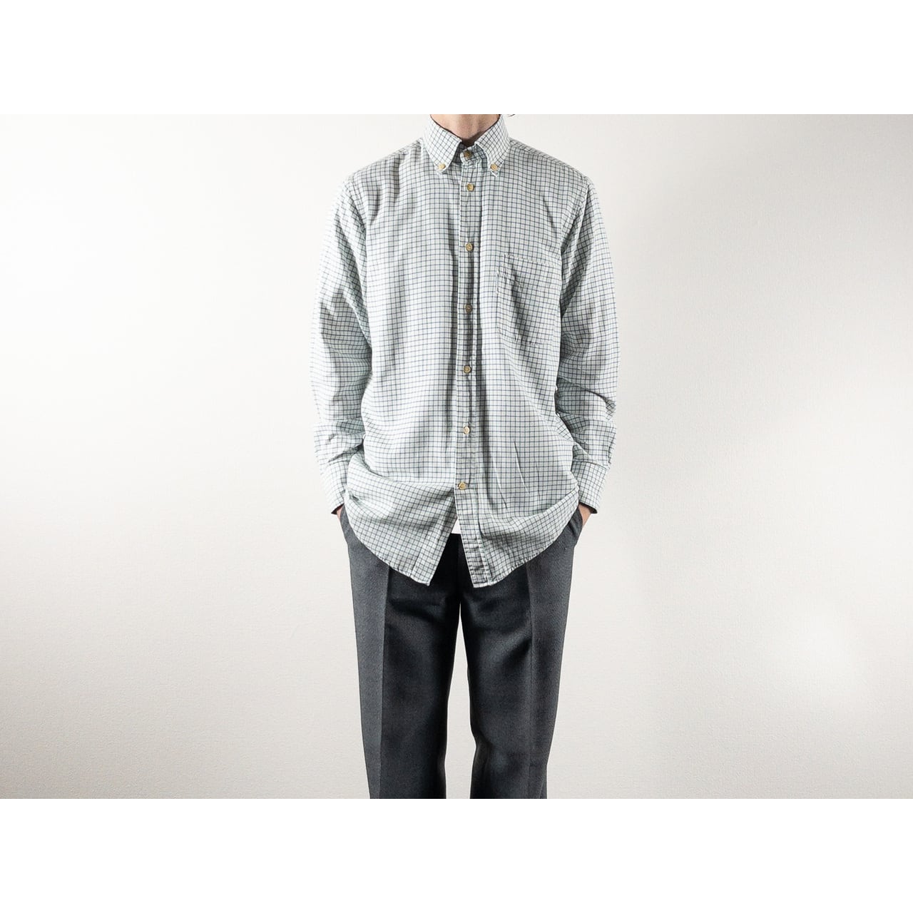 1970-80s "Fasonnable" Green × Blue Check Button Down L/S Shirt