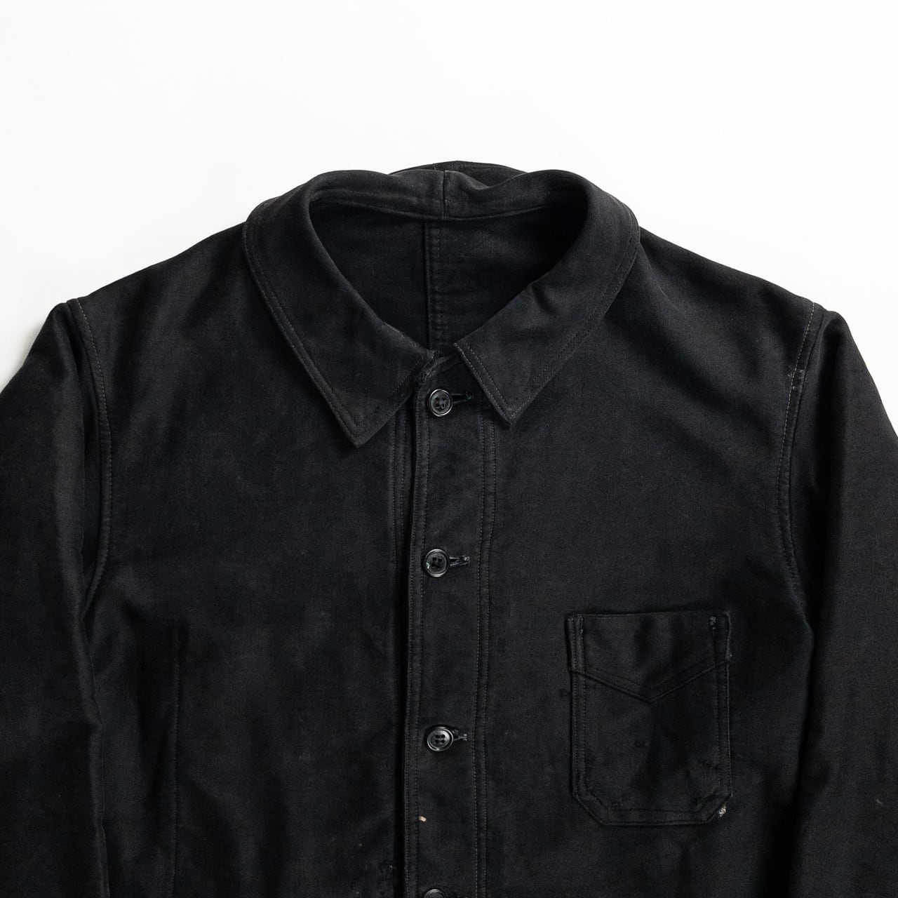 1940s "COMBET" French Black Moleskin Work Jacket with V Pockets