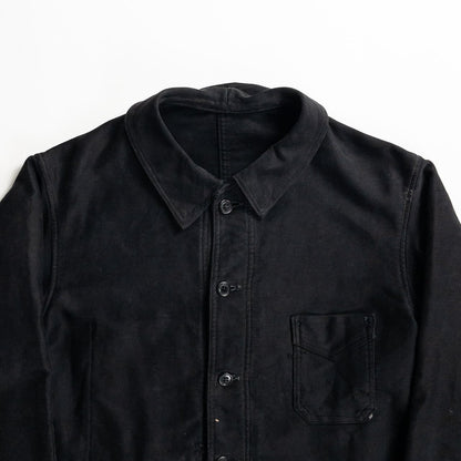 1940s "COMBET" French Black Moleskin Work Jacket with V Pockets