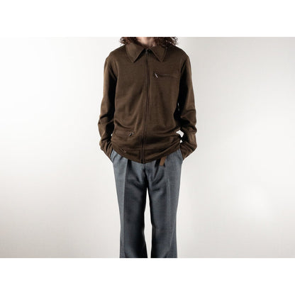1980s-90s "French Vintage" Brown Acrylic Full Open Knit Jacket