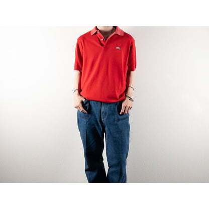 1980s "French LACOSTE" Red Cotton S/S Polo Shirt, Size 5