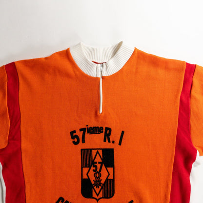 1960-70s "57eme R.I.Camp de Souge" Orenge Cotton Knit Half Zip-Up Sport Tee Shirt