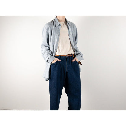 1990s "Dutch Vintage" Gray Cotton Herringbone Twill Long Sleeve Shirt