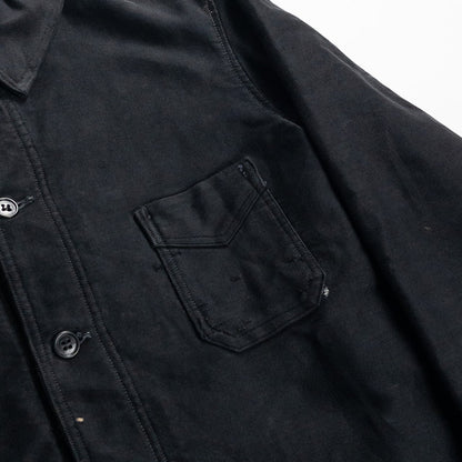 1940s "COMBET" French Black Moleskin Work Jacket with V Pockets