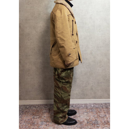 1940-50s "French Vintage" Canadienne Mackinaw Coat with "WW2 German Air Force Camo" Fabric