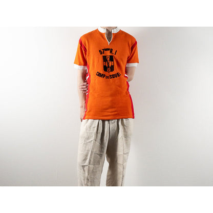 1960-70s "57eme R.I.Camp de Souge" Orenge Cotton Knit Half Zip-Up Sport Tee Shirt