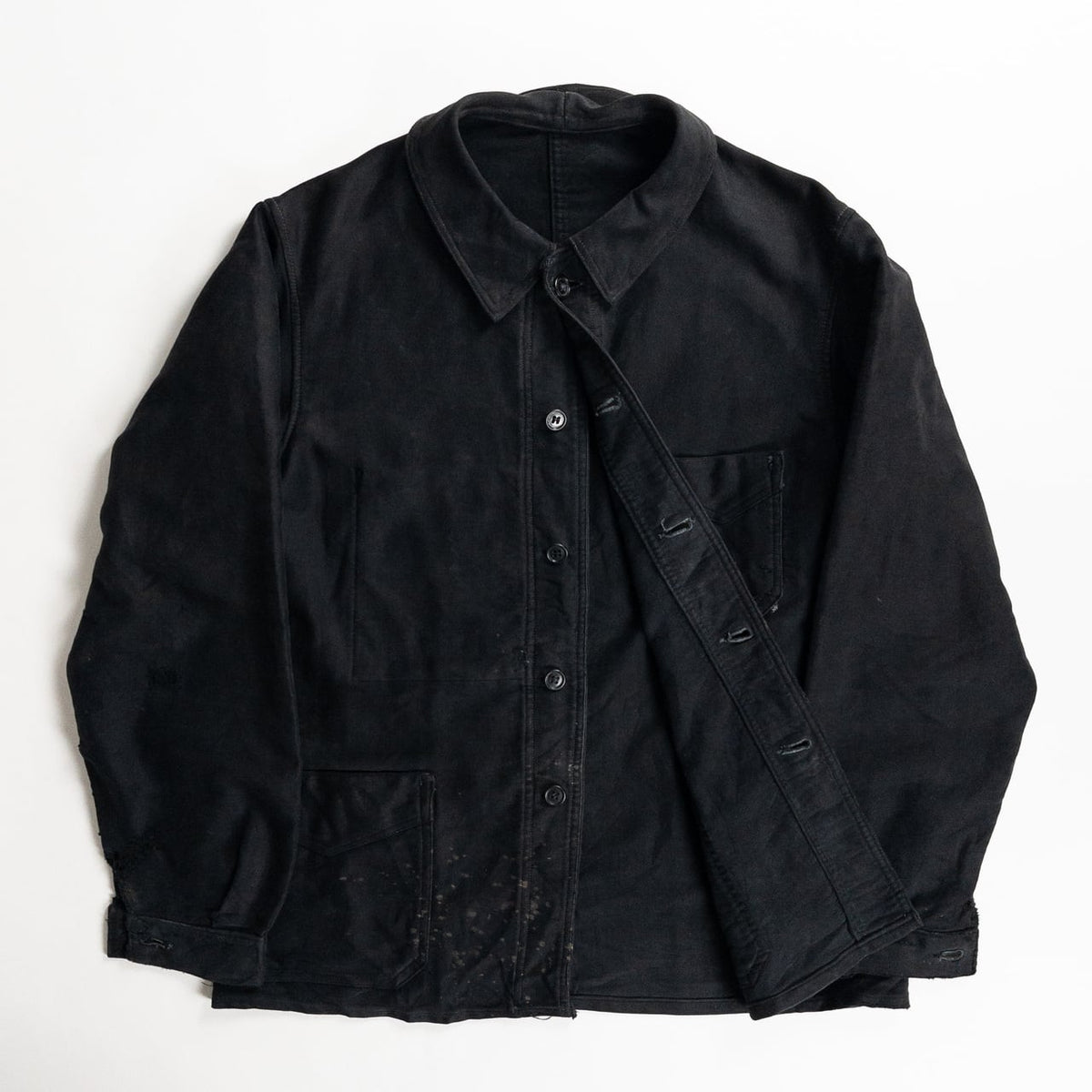 1940s "COMBET" French Black Moleskin Work Jacket with V Pockets
