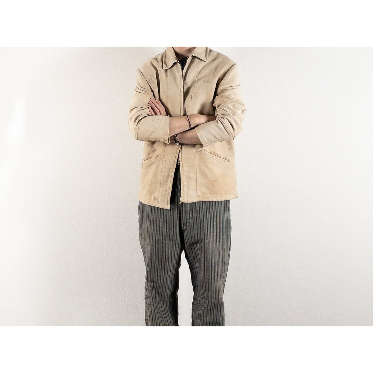 1950s "DOLMEN" French Brown Moleskin Cyclist Work Jacket