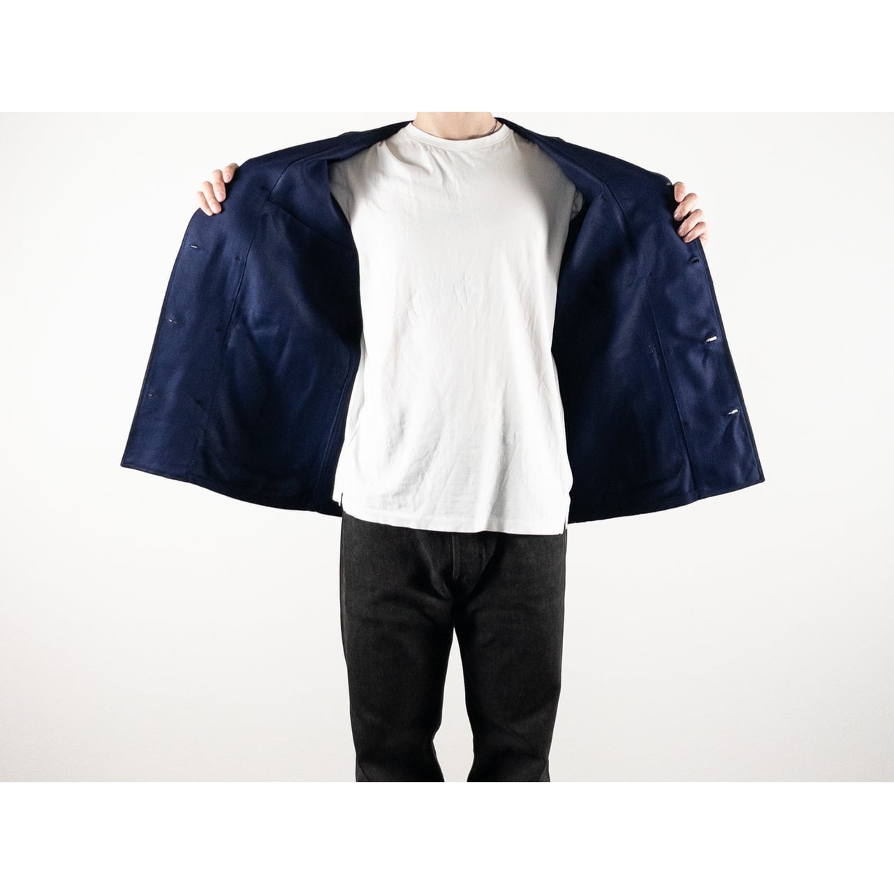 1960s "French Vintage" Blue Cotton Twill Mechanic Double Breasted Work Jacket, Dead Stock