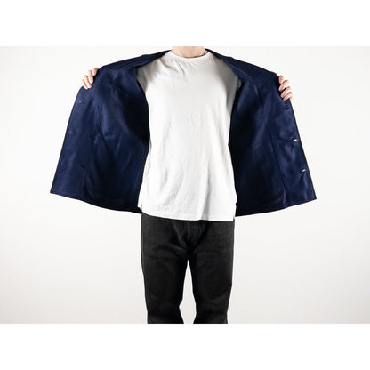 1960s "French Vintage" Blue Cotton Twill Mechanic Double Breasted Work Jacket, Dead Stock