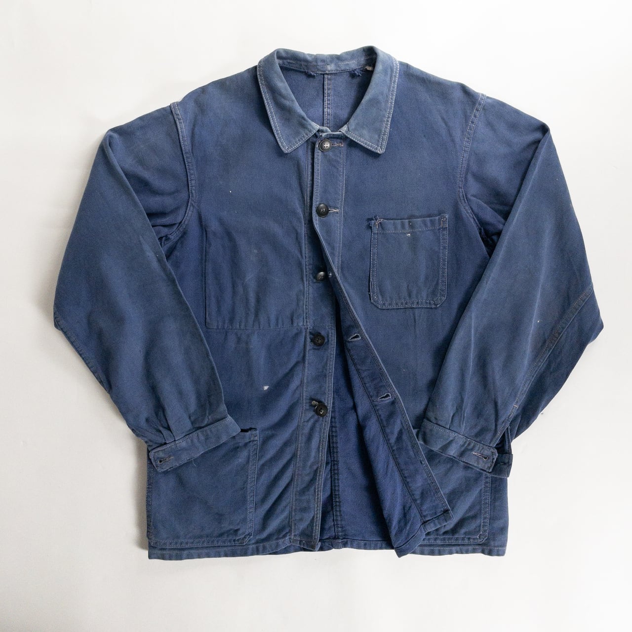 1950s "AU FUSIL" French Faded Blue Cotton Twill Work Jacket