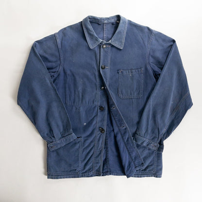 1950s "AU FUSIL" French Faded Blue Cotton Twill Work Jacket